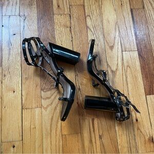 Black Strappy Block Heel studded heels